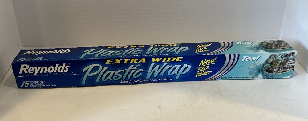 Reynolds Extra Wide Plastic Wrap 75 Sq Ft 18in x 50ft Teal Tinted New Sealed